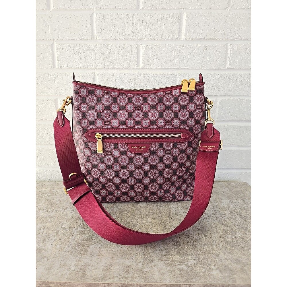 Kate Spade Flower Monogram Coated Canvas Garnet Rose Medium Messenger Sample